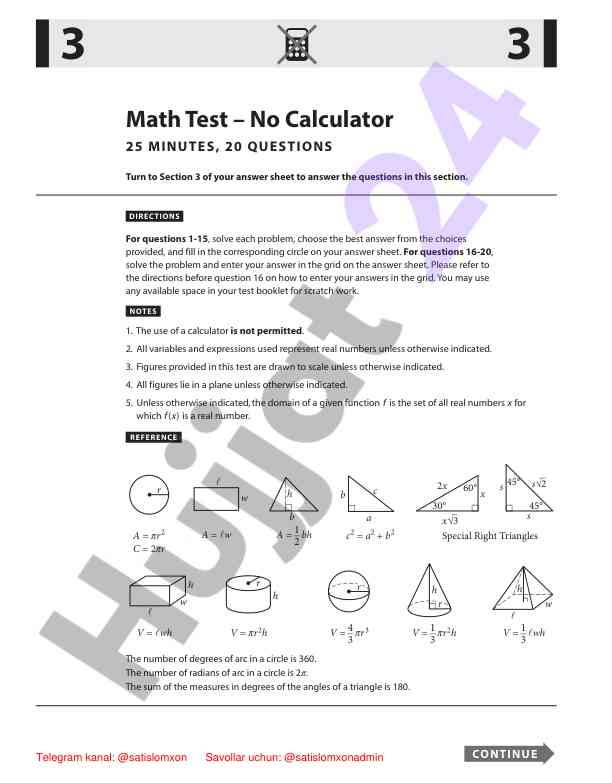 Matematika testi - hisoblash malumotlari bilan