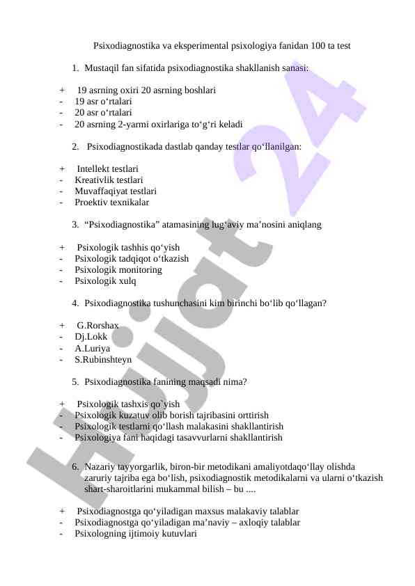 Psixodiagnostika va eksperimental psixologiya testlari