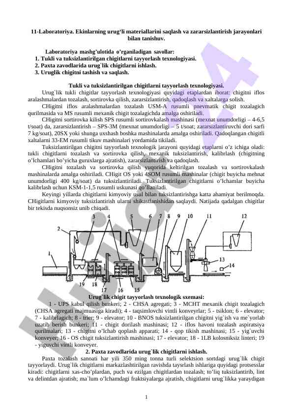 Ekinlarning urug‘li materiallarini saqlash teknologiyalari