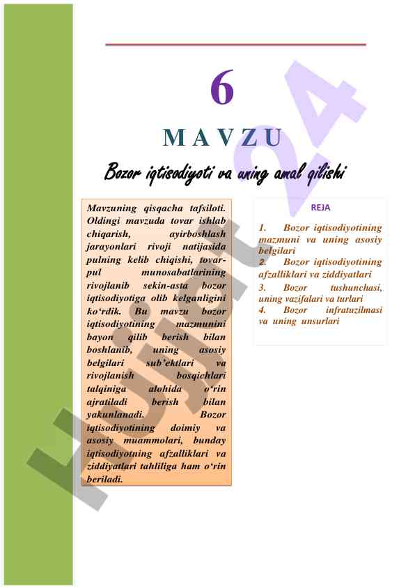Bozor iqtisodiyoti va uning amal qilishi tafsilotlari