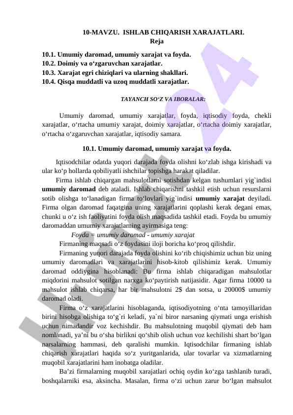 Ishlab chiqarish xarajatlari bo'yicha tahlil