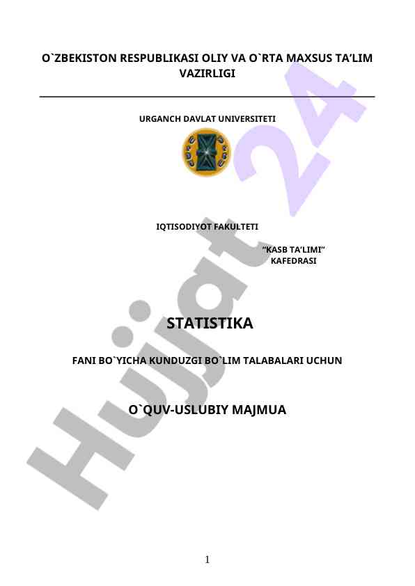 Statistika fani bo‘yicha o‘quv-uslubiy majmua