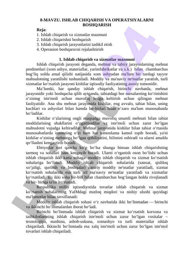 Ishlab chiqarish va operatsiyalarni boshqarish