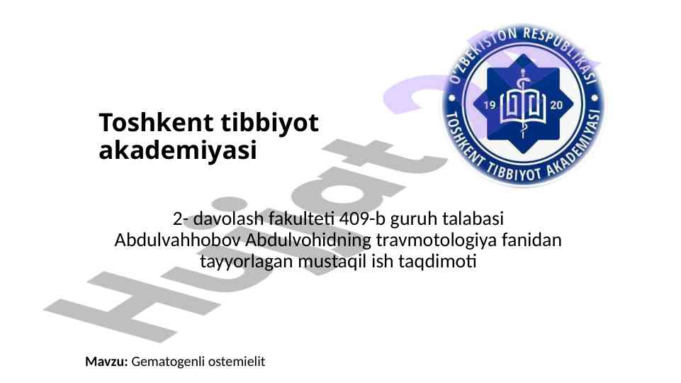 Gematogenli osteomielit kasalligini tahlil qilish