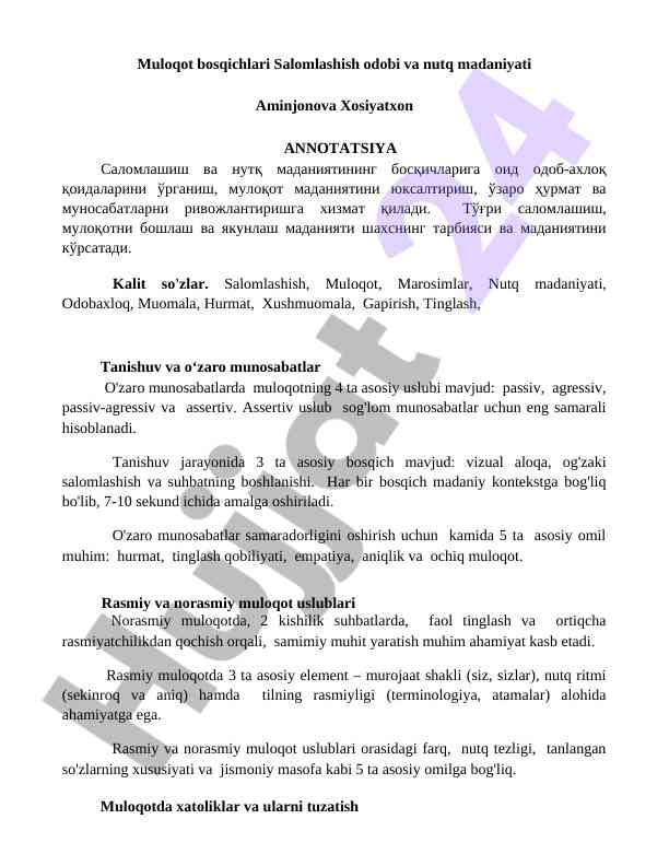 Muloqot bosqichlari va nutq madaniyati