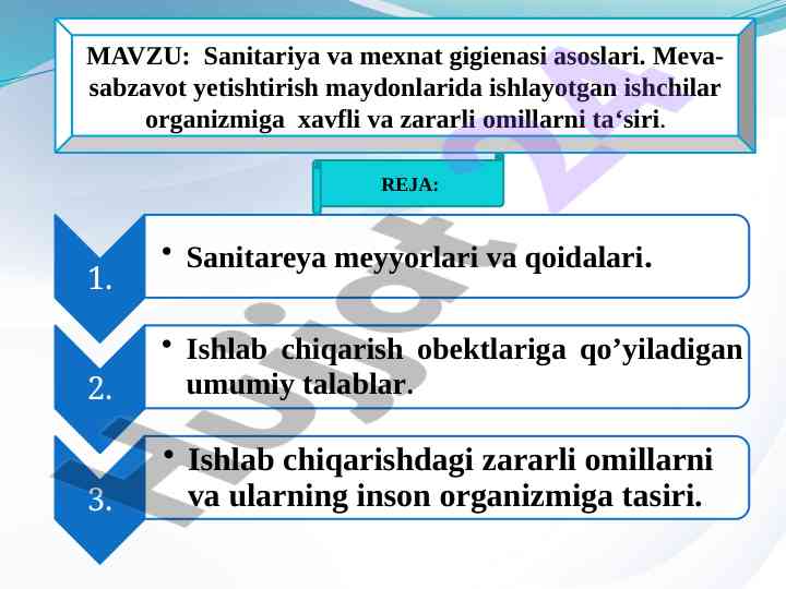 Sanitariya va mexnat gigienasi asoslari tahlili