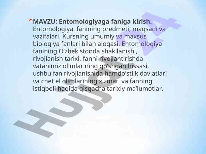 Entomologiyaga faniga kirish va rivojlanish tarixi