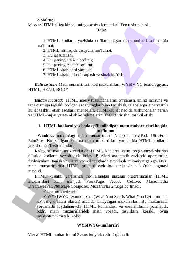 Html tili va asosiy elementlar
