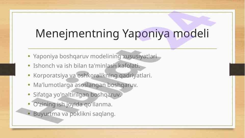 Yaponiya menejment modeli xususiyatlari