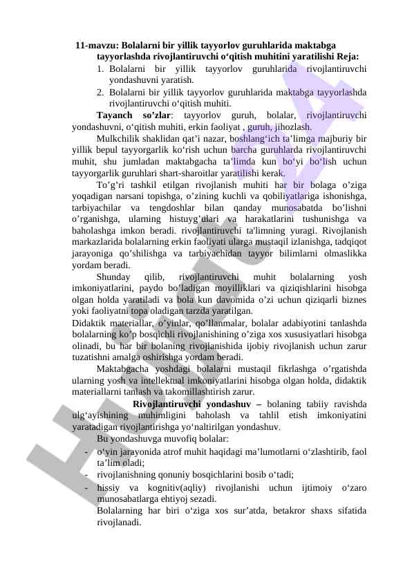 Bolalarni maktabga tayyorlashda rivojlantiruvchi muhi