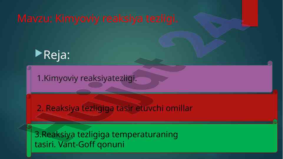 Kimyoviy reaksiya tezligi va tasir etuvchi omillar