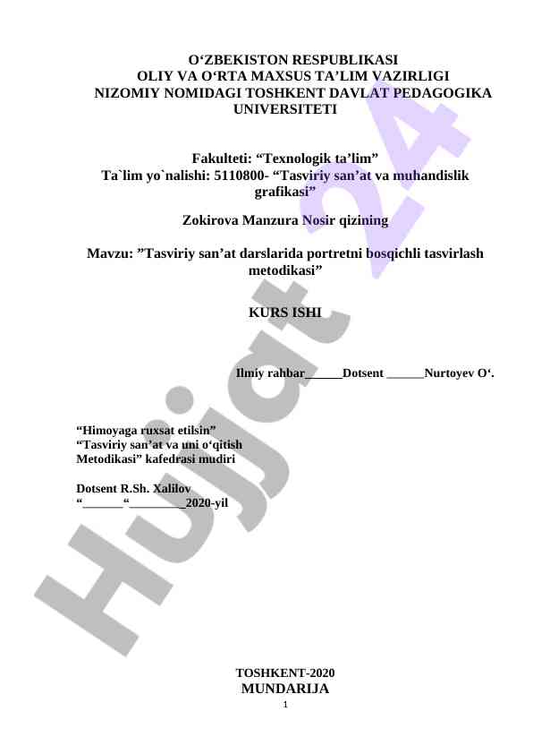 Tasviriy san’at darslarida portretni tasvirlash metodikasi