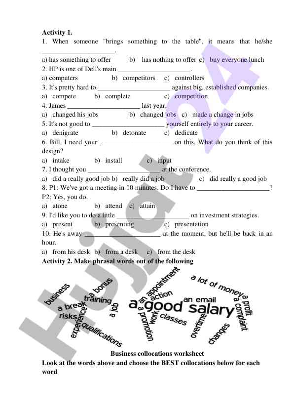 English language vocabulary test for business