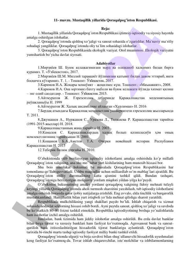 Mustaqillik yillarida qoraqalpog'iston respublikasi