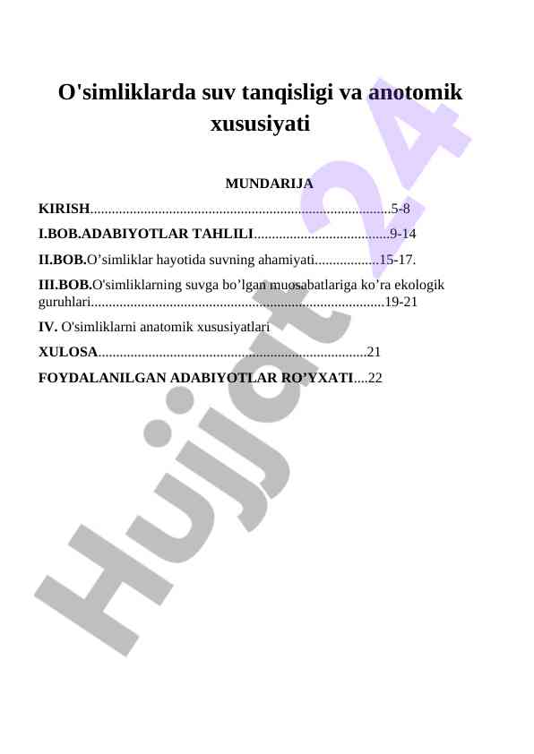 O'simliklarda Suv Tanqisligi Va Anatomik Xususiyat
