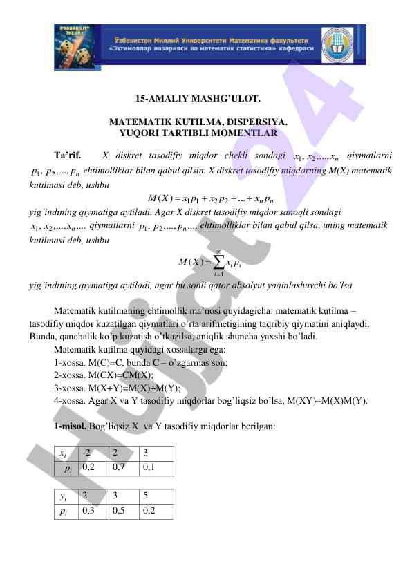 Matematik kutilma va dispersiya tahlili