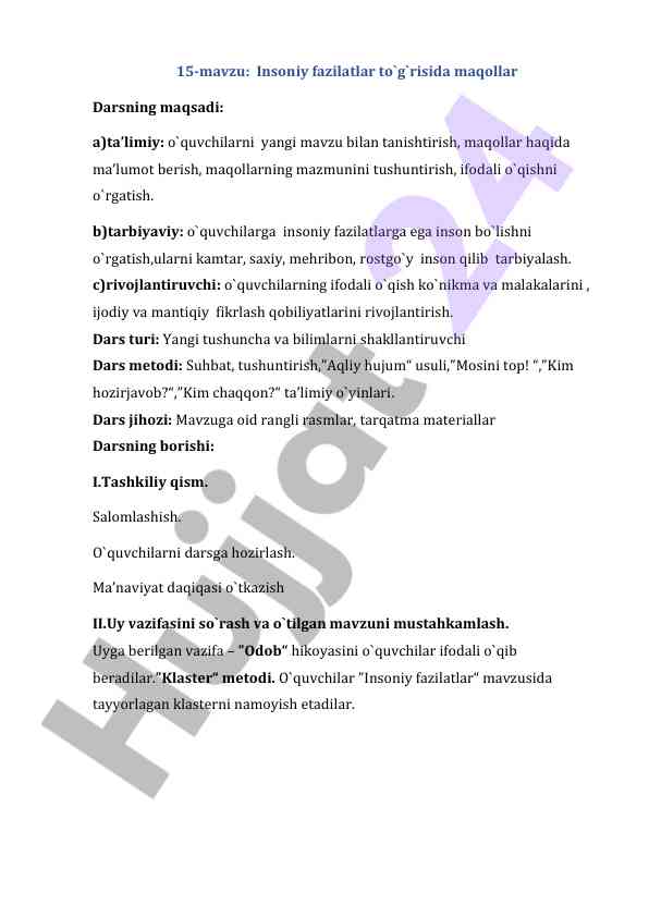 Insoniy fazilatlar tushunchalari va maqollar
