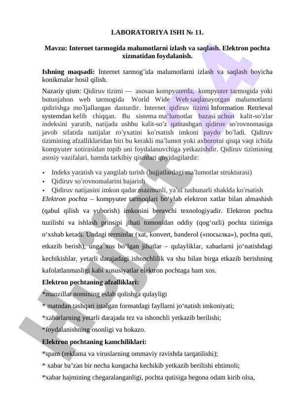 Internet tarmogida malumotlarni izlash va saqlash