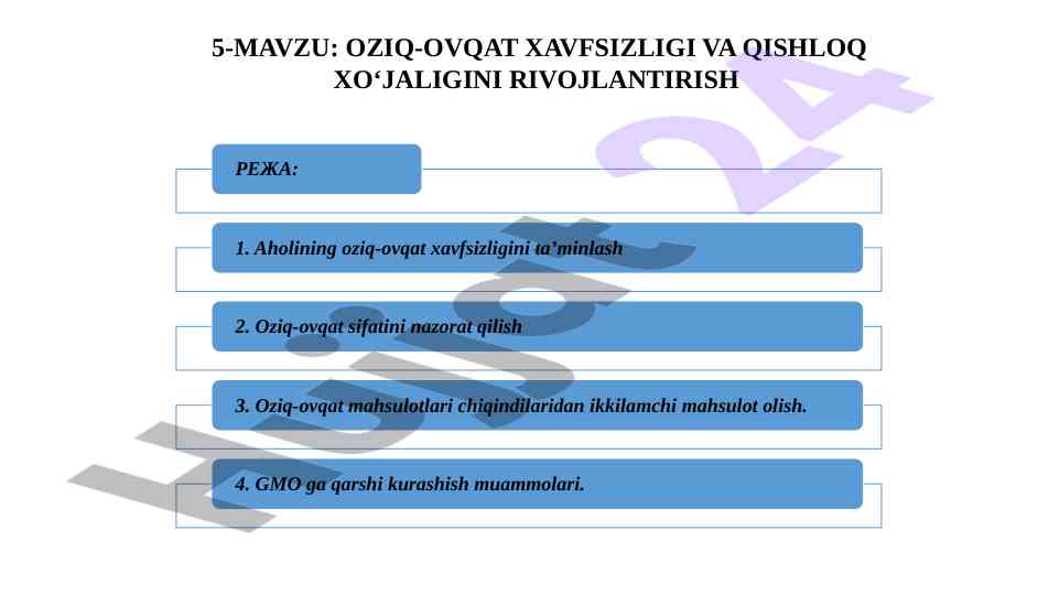 Oziq-ovat xavfsizligi va qishloq xo‘jaligini rivojlantirish