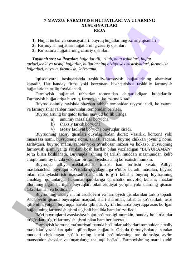 Farmoyish hujjatlari va xususiyatlari tahlili