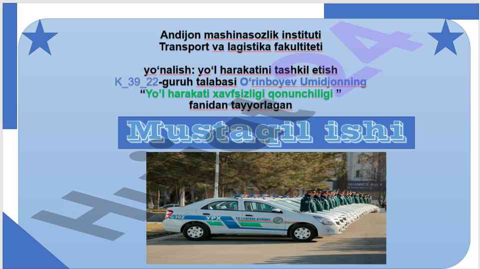 O'zbekiston yo'l harakati xavfsizligi qonunining maqsadi