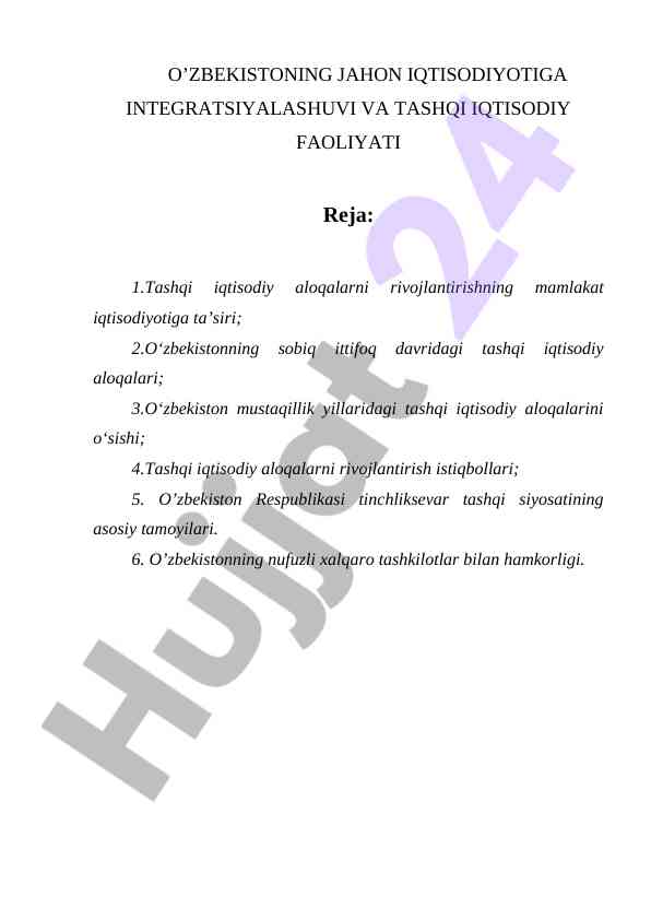 O‘zbekiston tashqi iqtisodiy faoliyati va hamkorlik