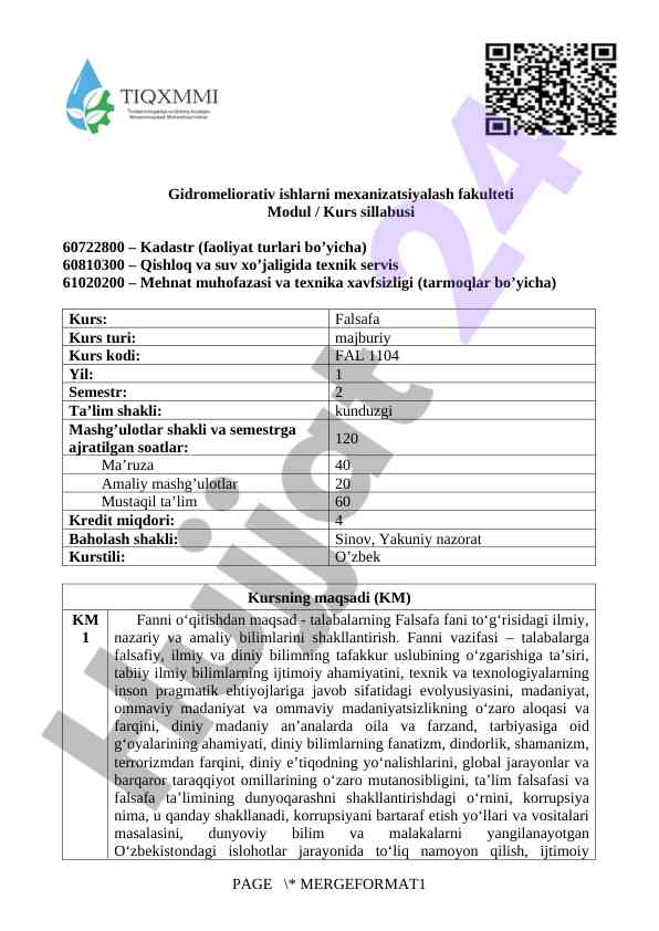 Kadastr va qishloq xo‘jaligi texnik servisi kursi