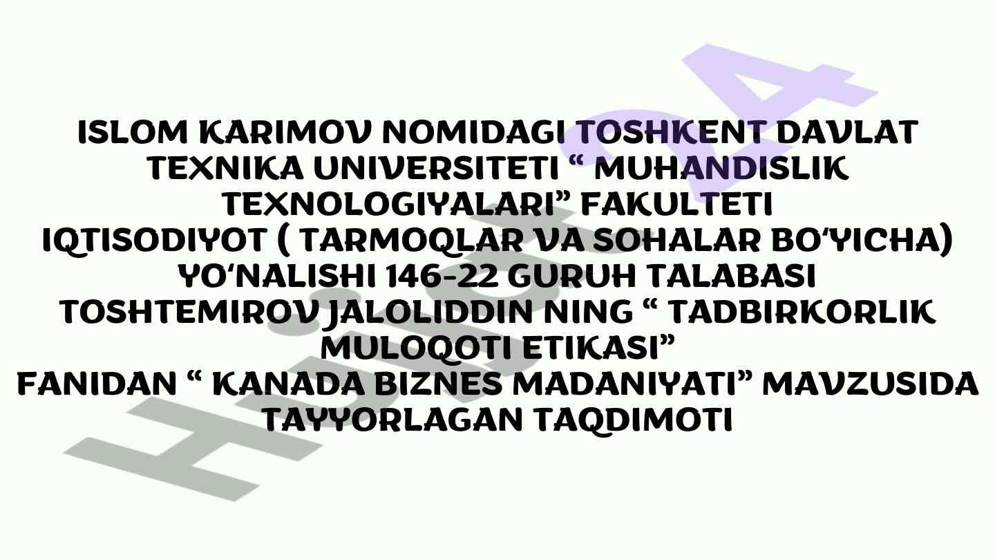 Kanada biznes madaniyati taqdimoti