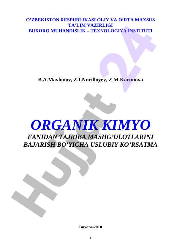 Organik kimyo laboratoriya mashg‘ulotlari uslublari