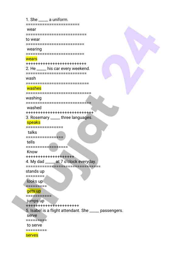 Grammar exercises for verb usage in various contexts