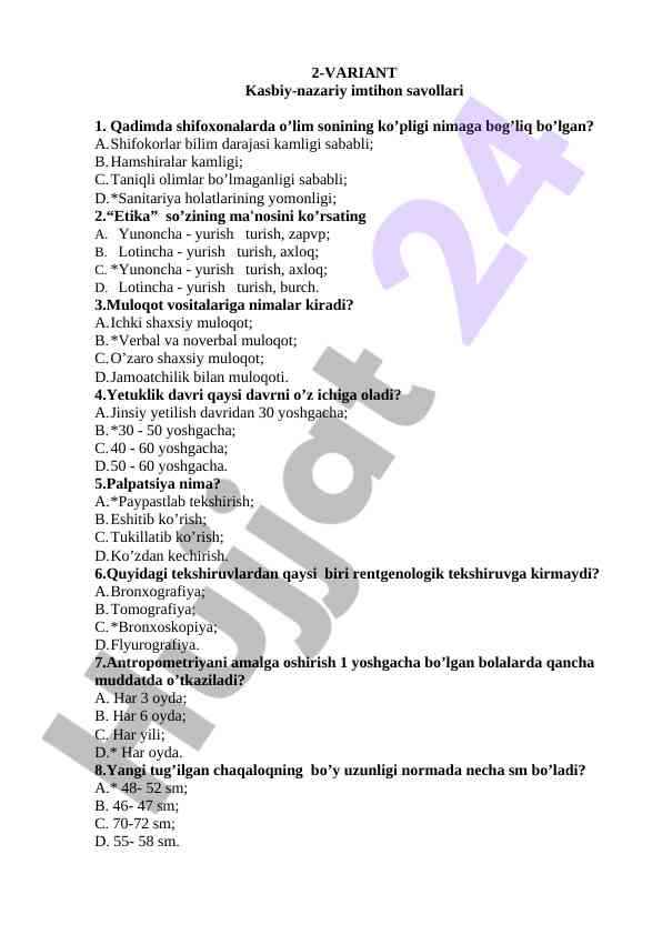 Kasbiy-nazariy imtihon savollari tahlili