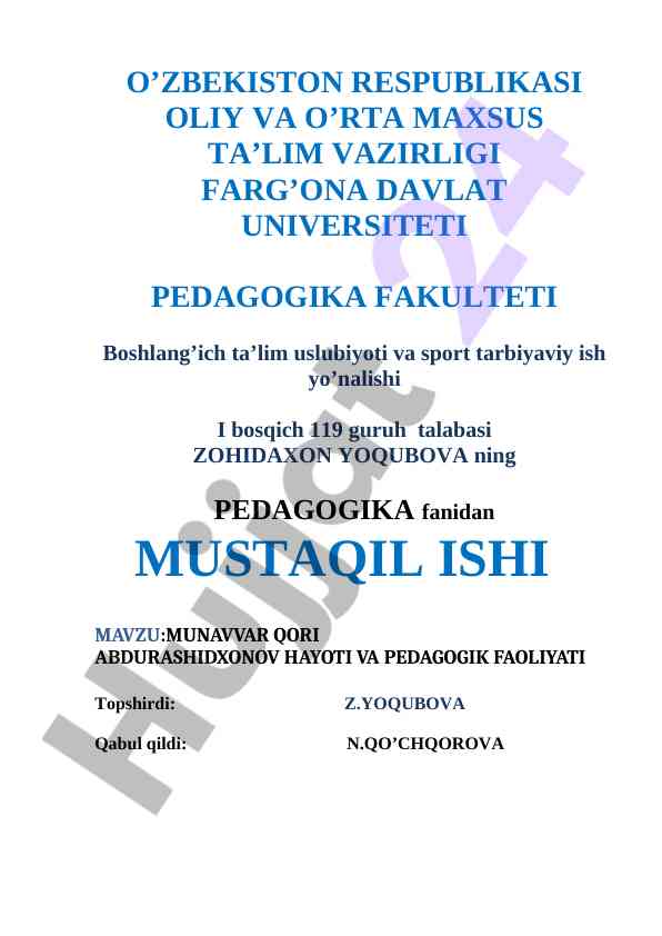 Munavvar qori abdurashidxonov hayoti va faoliyati