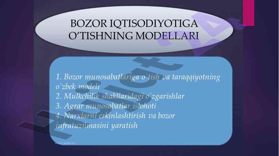 O’zbek modeli va iqtisodiy islohotlar tamoyillari