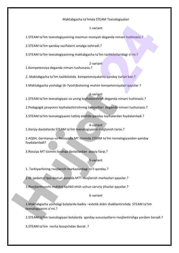 Maktabgacha ta’limda steam texnalogiyalari variantlar