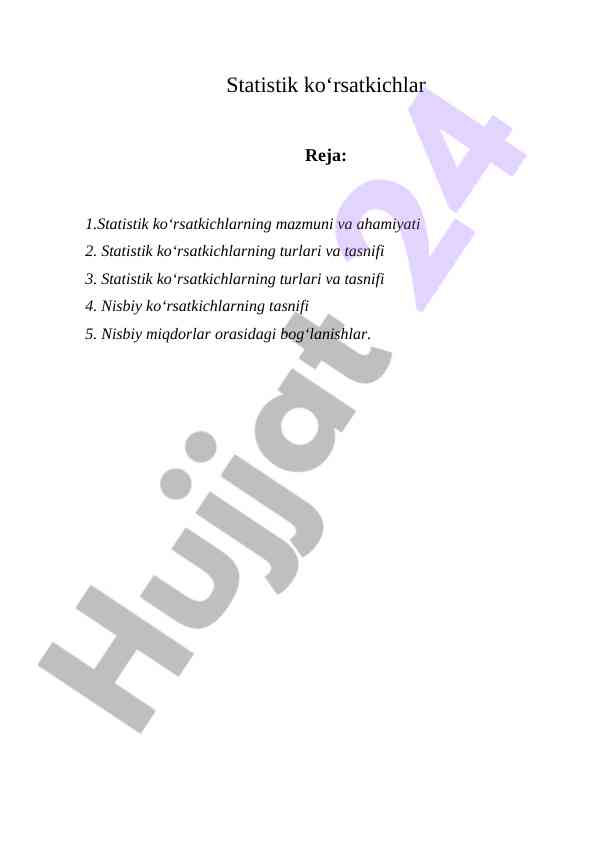 Statistik ko'rsatkichlar: turi va ahamiyati