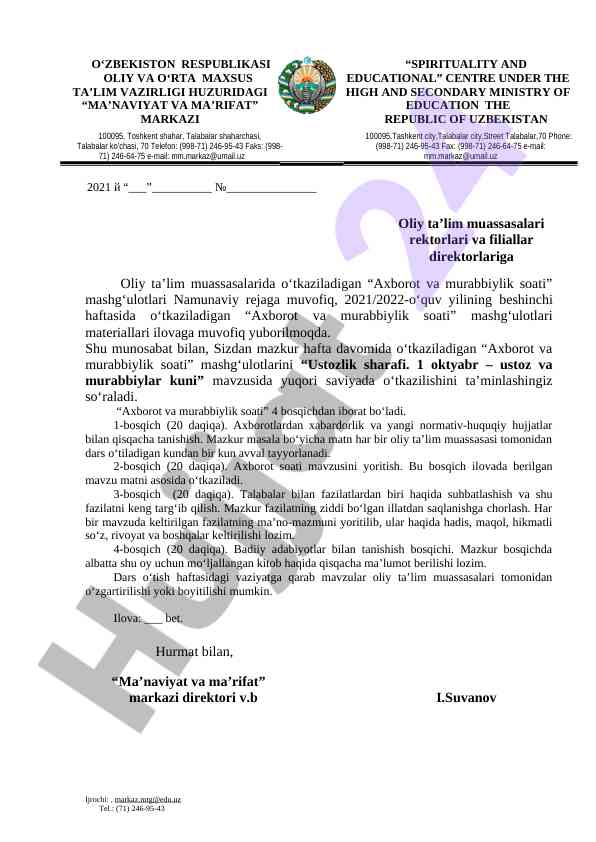 Oliy ta'limda axborot va murabbiylik soati mashg'ulotlari