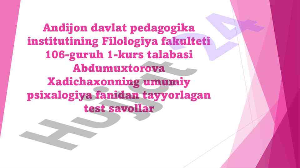 Umumiy psixologiya fanidan tayyorlangan test savollari