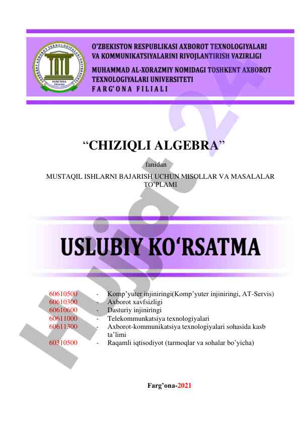 Chiziqli algebra uslubiy ko'rsatma misollari