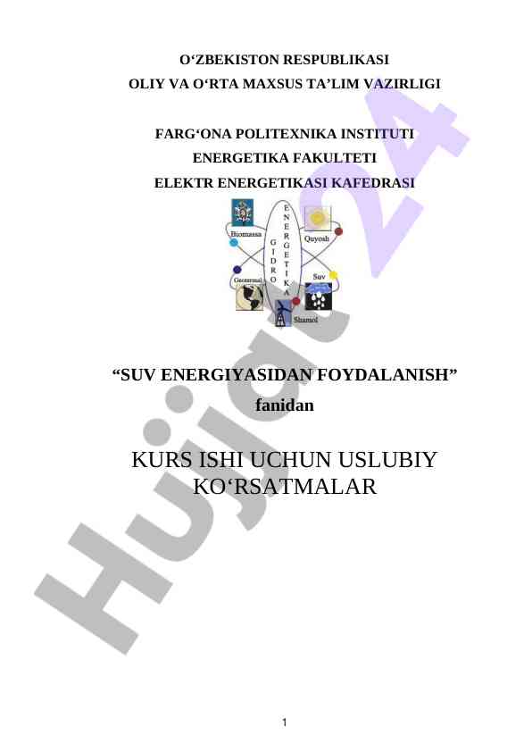 Suv energiya foydalanishi kurs ishlari uchun ko'rsatmalar