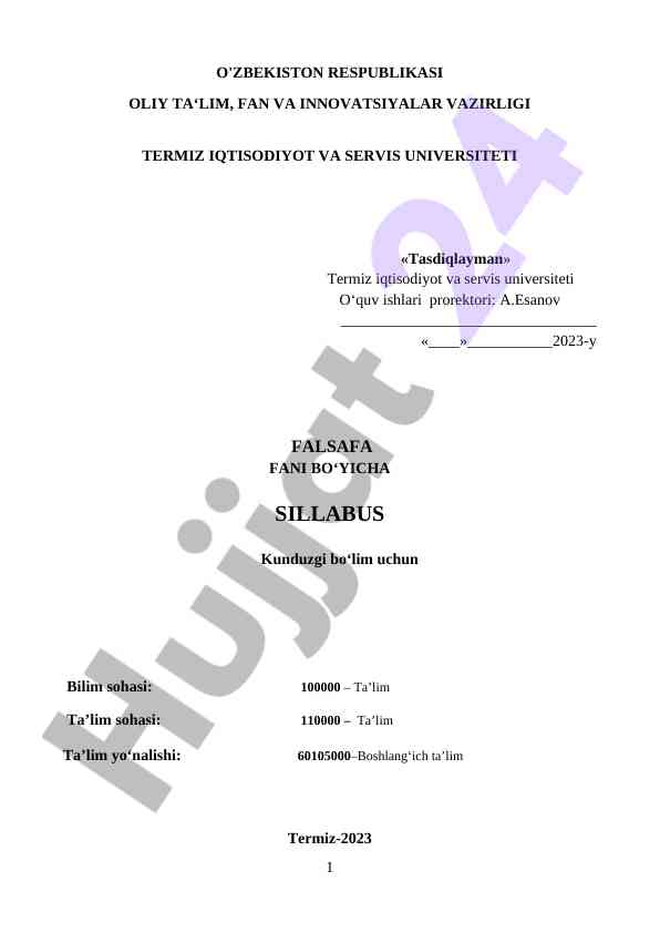 Falsafa fani bo‘yicha sillabus 2023
