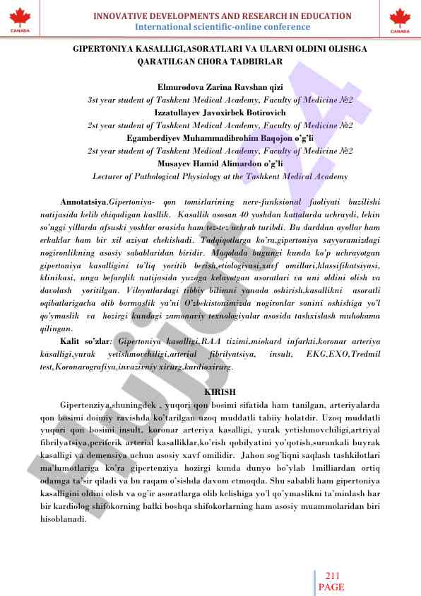 Gipertoniya kasalligi va uni oldini olish tadbirlari