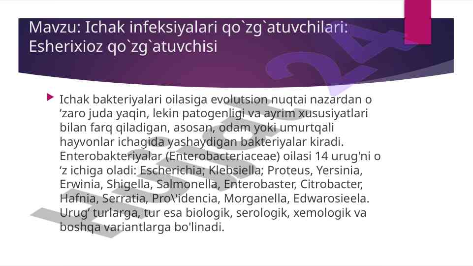Ichak infeksiyalari va esherichioz bakteriyalari