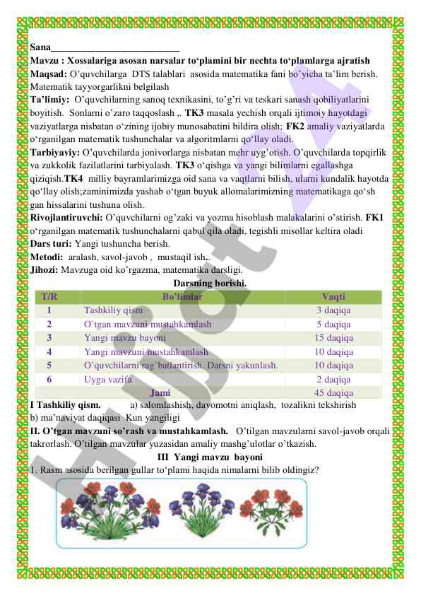 Xossalariga asosan narsalar to‘plamini ajratish