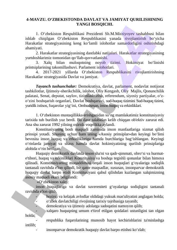O‘zbekiston davlat va jamiyat qurilishi yangiligi