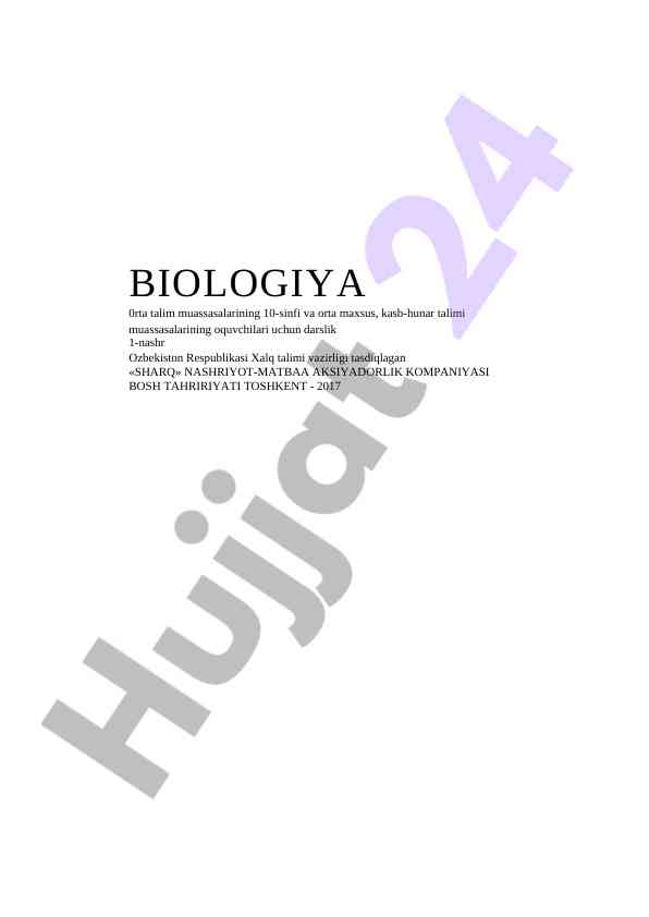 Biologiya darsligi 10-sinf o‘quvchilari uchun