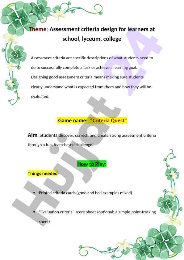 Designing assessment criteria for school learners