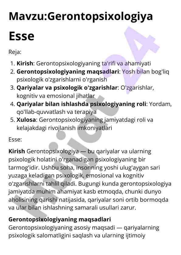 Gerontopsixologiya va qariyalar psixologiyasi