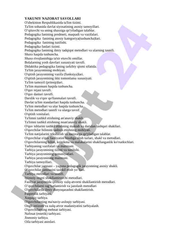 Pedagogika fanida ta'lim tizimi va metodlari