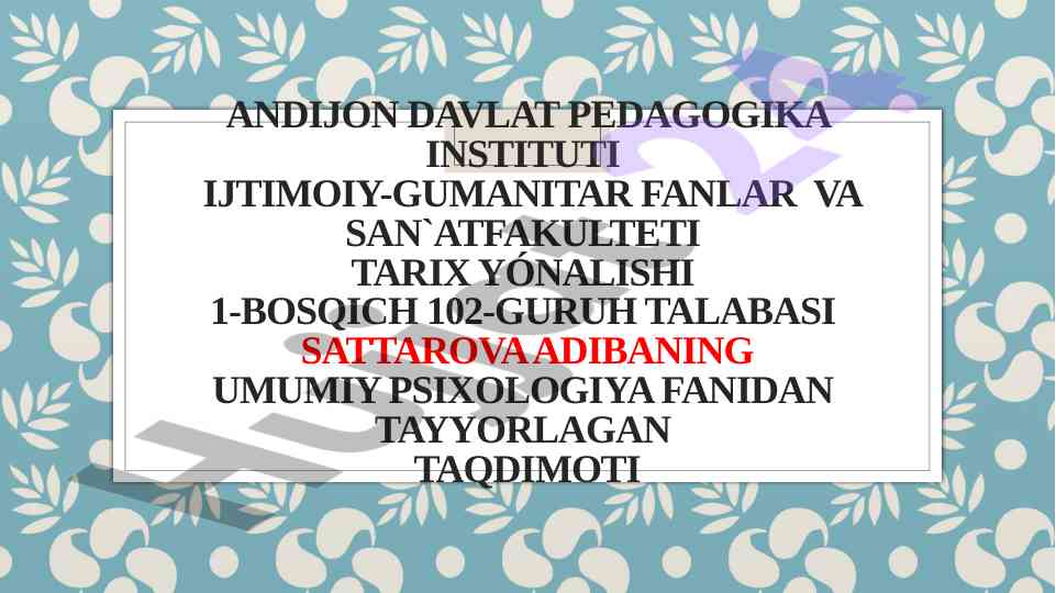 Oila psixologiyasi taqdimoti: asosiy moddalar