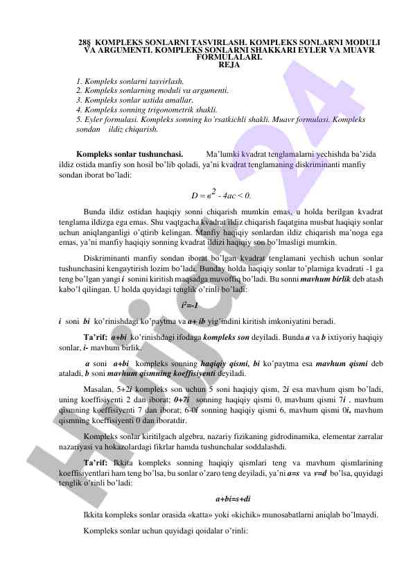 Kompleks sonlar va ularning xossalari
